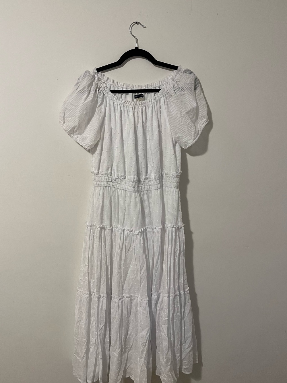 Tommy Hilfiger White Puff-Sleeve Tiered Maxi Dress